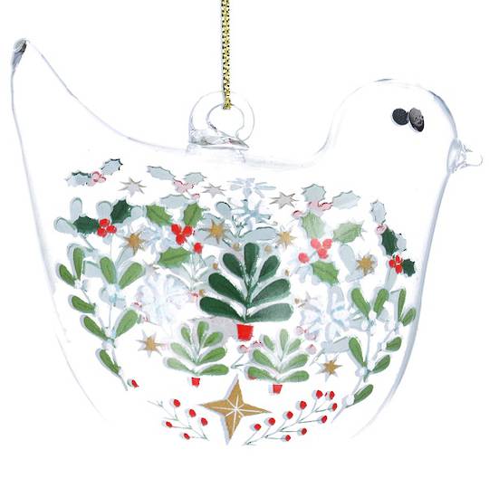INDENT - Pack 12, Glass Bird Clear, Kinfolk 7cm